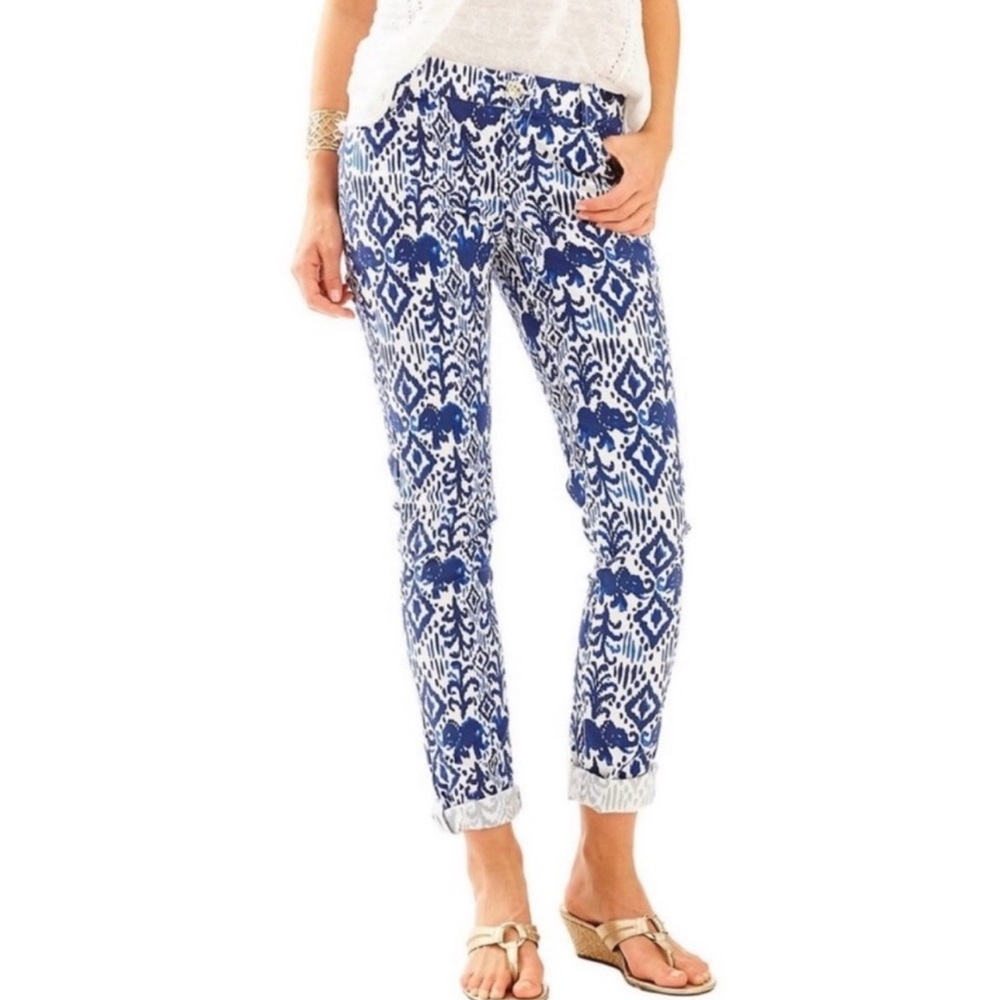 Lilly Pulitzer Callahan Pants Bright Navy Tons Of Fun Print Straight Leg size 6